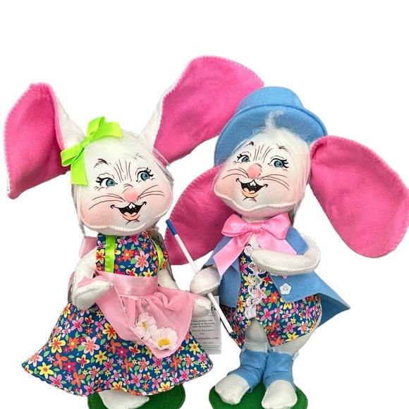 2 Annalee 12" Easter Parade Boy And Girl Bunny Rabbit In Blue Felt NWT 2019-2020 - Picture 9 of 16
